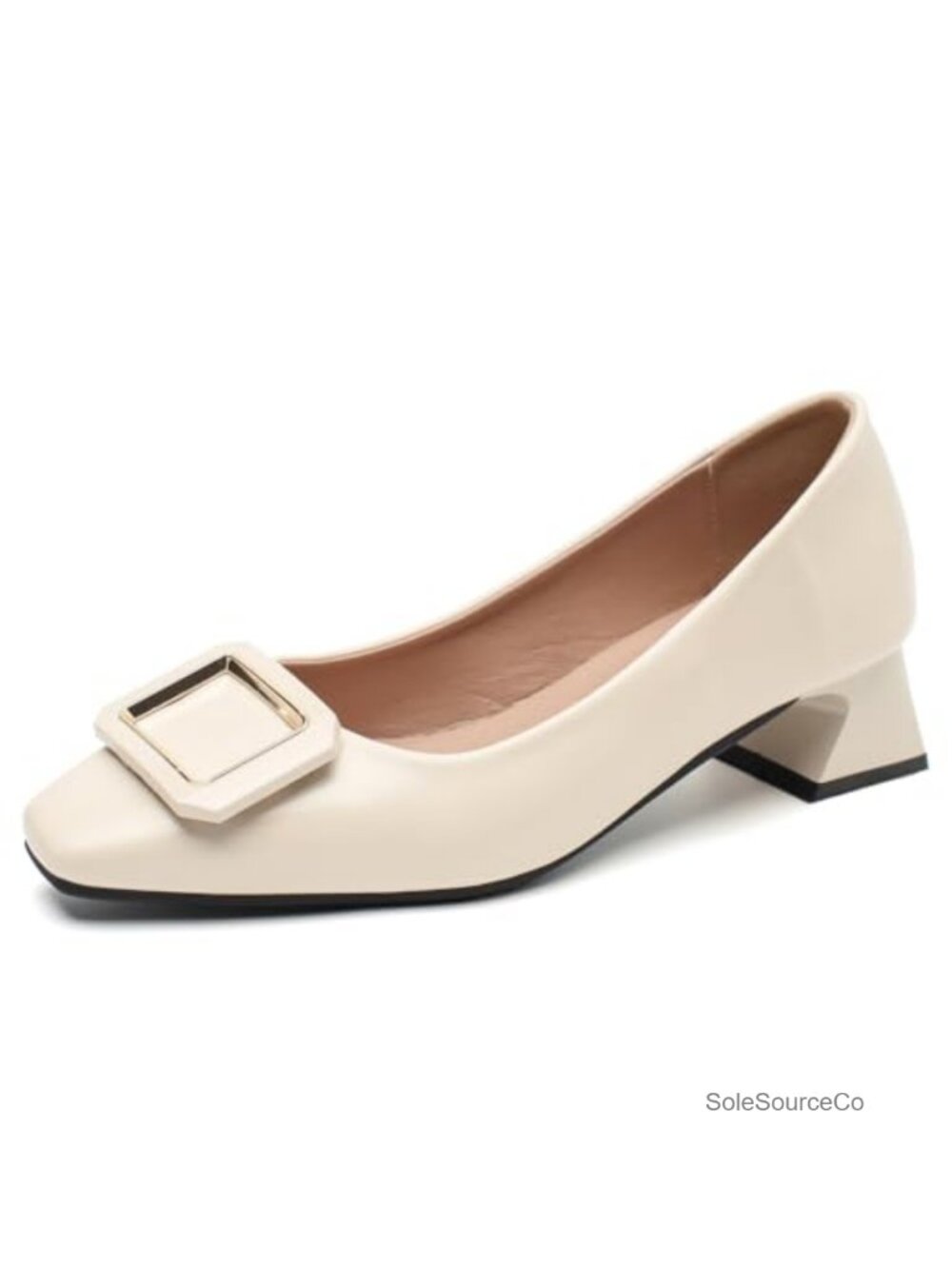 Women's Low Chunky Block Heel Pumps Square Toe Comfort Work Shoes Faux Leather